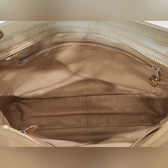 Chanel Caviar Leather Tripple CC Tote Bag Purse Beige 24K Vintage Coco Mark Gold - Picture 12 of 16